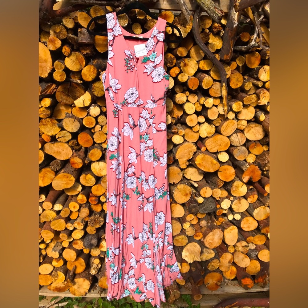 Anthropologie Everly Pink Floral Maxi Dress Size S